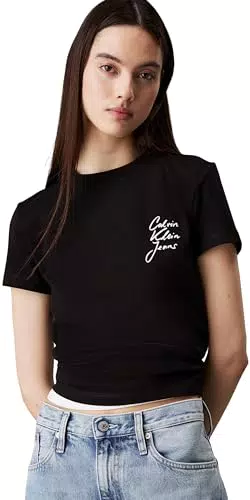 Calvin Klein Maglietta S/S Donna Script Institutiona