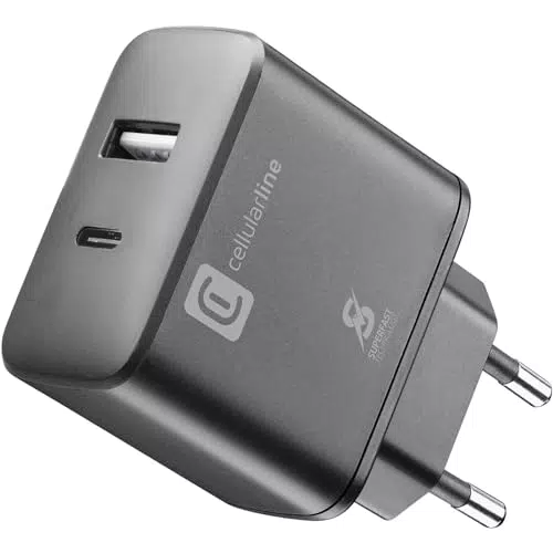 Cellularline Caricabatterie Rete 2 Porte USB e USB-C Super Fast Charging 25W