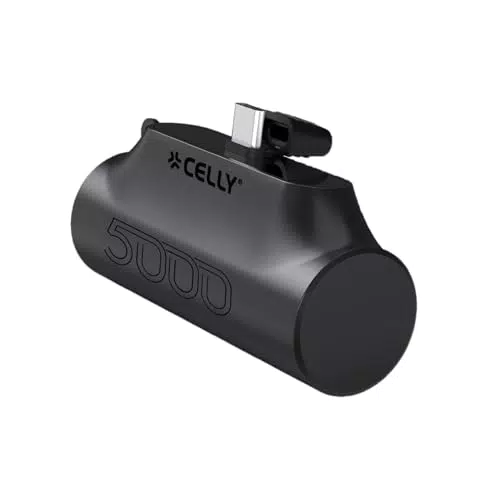 Celly Powerbank Compatto 5000mAh con USB-C Integrato e Ricarica Rapida