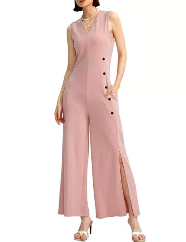 Cherfly Tuta Donna Elegante Estiva Senza Maniche Jumpsuit Pantaloni a Gamba Larga