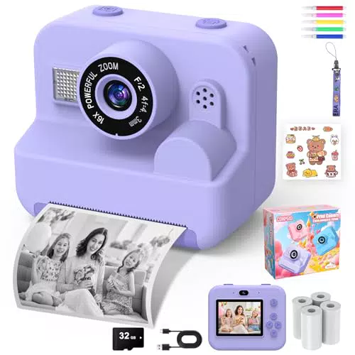 CONMRO Macchina Fotografica Istantanea per Bambini 1080P con Carta da Stampa