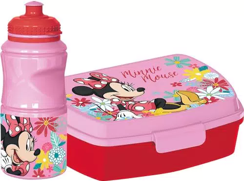Disney Borraccia e Sandwich Box per Bambini in Plastica con Sicurezza Antiscivolo