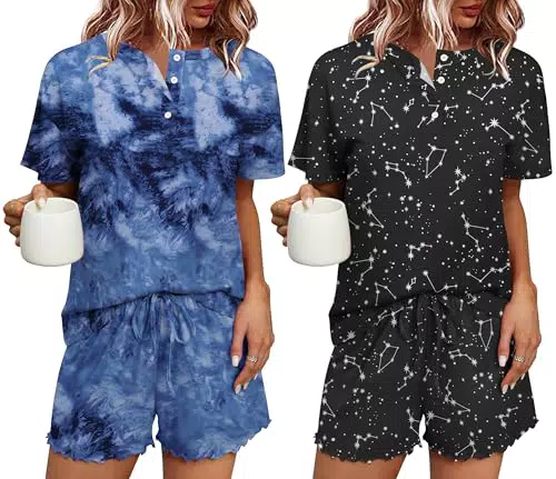 Ekouaer Pigiama Corto Donna, Set di Abbigliamento da Notte Sexy con Bottoni