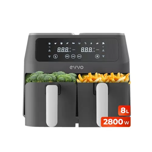 EVVO Friggitrice ad aria 8L 2800W con doppio cestino e tecnologia Dual Cyclone