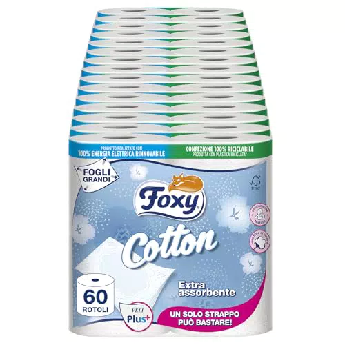 Foxy Cotton Carta Igienica 5 Veli Extra Large con Fibre di Cotone e Certificazione FSC