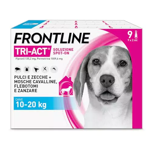 Frontline Triact, 9 Pipette, Cane M, Antiparassitario per Cani e Cuccioli di Lunga Durata