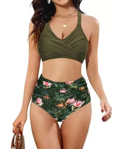 Heekpek Costume da Bagno Donna Curvy Push Up Imbottito Scollo a V Crociato