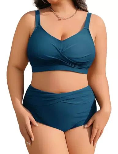 Heekpek Costume da Bagno Donna Taglie Forti Vita Alta Push Up Bikini Imbottito