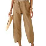 Heekpek Pantaloni Donna Estivi Leggeri Comodi in Cotone e Lino Larghi Vita Alta