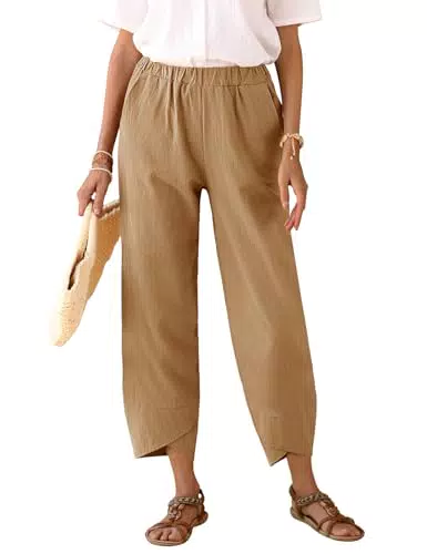 Heekpek Pantaloni Donna Estivi Leggeri Comodi in Cotone e Lino Larghi Vita Alta
