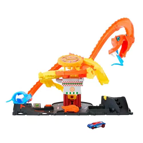 Hot Wheels Let's Race - Playset Attacco Cobra in Pizzeria con Pista a Spirale