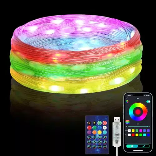 HOTUT Luci di Natale LED con Telecomando Impermeabili, Smart RGBIC USB