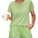 Jahetuul Pigiama Donna Pigiama Corto Completo Estivo in Cotone Set da Notte Abbigliamento Lounge Pantaloni Estivi Pigiami Due Pezzi da Donna
