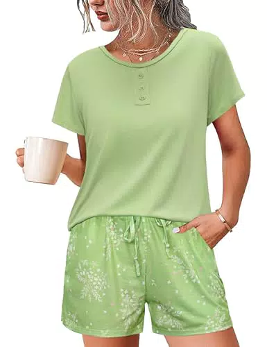 Jahetuul Pigiama Donna Pigiama Corto Completo Estivo in Cotone Set da Notte Abbigliamento Lounge Pantaloni Estivi Pigiami Due Pezzi da Donna