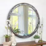 JJUUYOU Specchio rotondo da bagno in legno per parete, ideale per camera e soggiorno