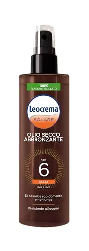 Leocrema Olio Abbronzante Spray SPF 6 Resistente all'Acqua Assorbimento Rapido