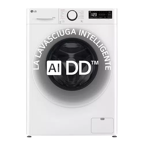 LG AI DD D4R3009NSWW Lavasciuga Classe A, 1400 giri, Lavaggio a Vapore, Inverter