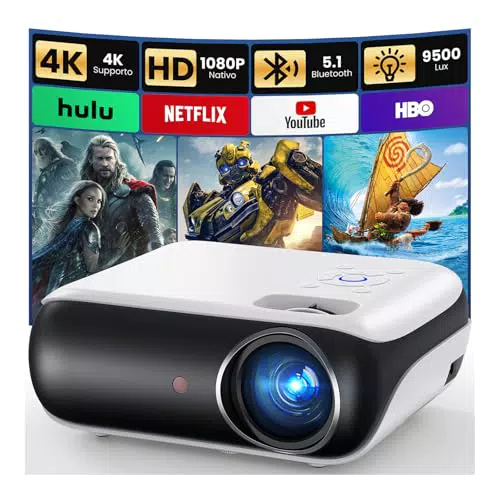 HAPPRUN Mini Proiettore 4K Portatile Full HD Bluetooth 5.1 con HDMI/USB/PS5