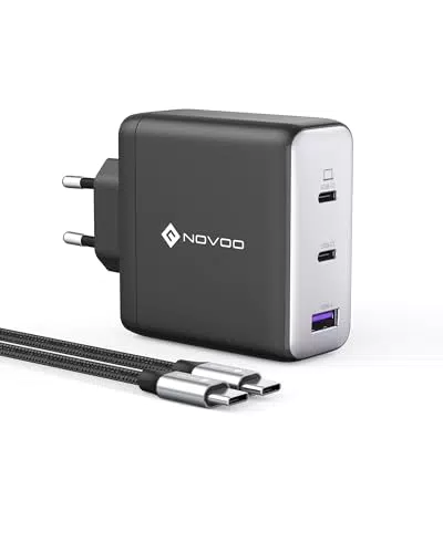 NOVOO Caricabatterie USB-C 120W con Cavo PD 100W, 3 Porte GaN III