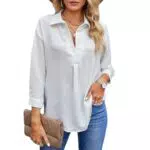 Ousimen Camicetta Donna Maniche Lunghe Scollo a V Casual T-Shirt Tunica
