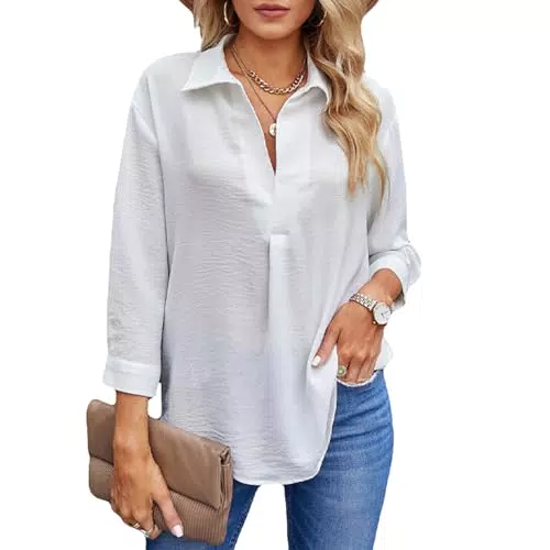 Ousimen Camicetta da Donna Casual a Maniche Lunghe con Scollo a V