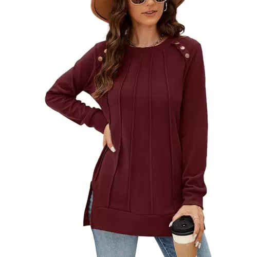 OUSIMEN Felpa da donna a maniche lunghe, senza cappuccio, casual per autunno/inverno