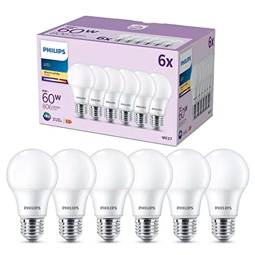 Philips Lampadine LED E27 60W Smerigliate a Risparmio Energetico 2700K