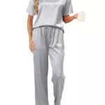 Reliwel Pigiama Donna Estivo Pigiama Corto Donna in Seta a Manica Corta Scollo V Pigiami Due Pezzi Camicia da Notte Morbido Comodo