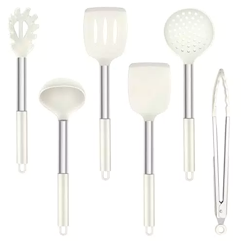 TEAMFAR Set di utensili da cucina in silicone con manico in acciaio inox resistente al calore