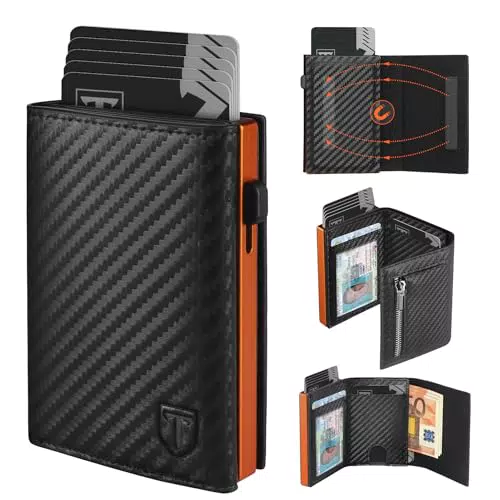 TEEHON Portafoglio Uomo Slim RFID Blocking in Fibra di Carbonio con Tasca Portamonete