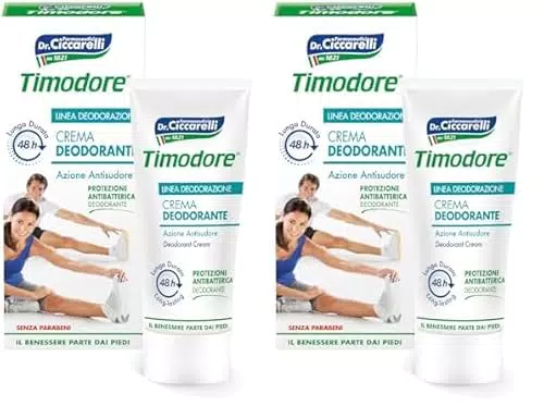 Timodore Crema Deodorante 48 Ore - 50 ml, Formula Adatta per Tutti i Tipi di Pelle