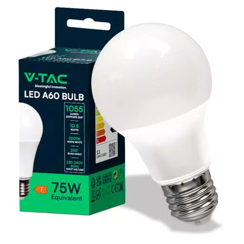 V-TAC Lampadina LED A60 E27 10.5W 1055 Lumen Efficienza Energetica 3000K