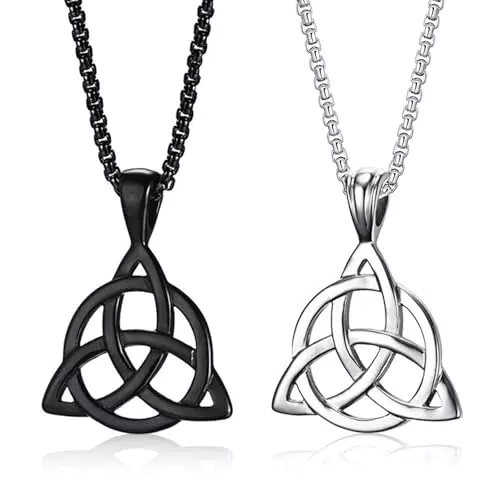 Collana Nodo Triangolo Cerchio Amuleto Ciondolo Gotico Punk Rock - Argento e Nero