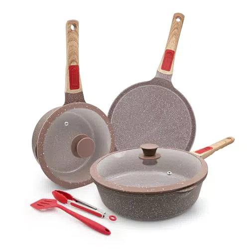 AIKENBBKK Set di Pentole e Padelle in Ceramica con Rivestimento Antiaderente