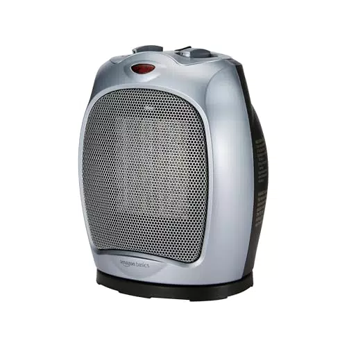 Amazon Basics Termoventilatore Oscillante in Ceramica 1800 Watt con Termostato