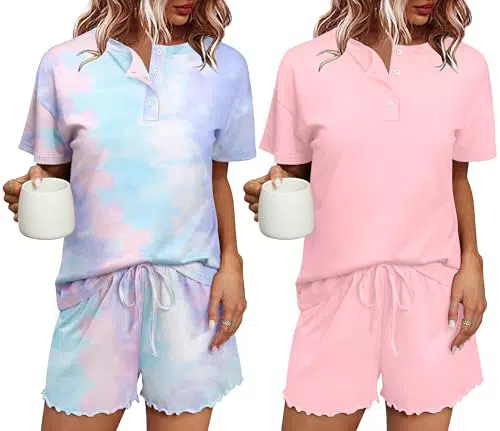 Ekouaer Pigiama Corto Donna, Set di Abbigliamento da Notte Sexy con Bottoni