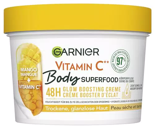 Garnier Burro Corpo Nutriente Mango e Vitamina C per Pelle Secca 48 Ore Idratazione