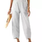 Heekpek Pantaloni Donna Estivi Leggeri in Cotone e Lino Larghi Vita Alta