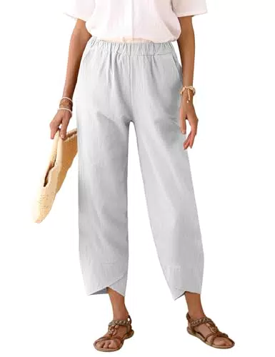 Heekpek Pantaloni Donna Estivi Leggeri in Cotone e Lino Larghi Vita Alta