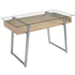 HOMCOM Scrivania da Computer con Piano in Vetro Temperato e Telaio in Legno e Acciaio