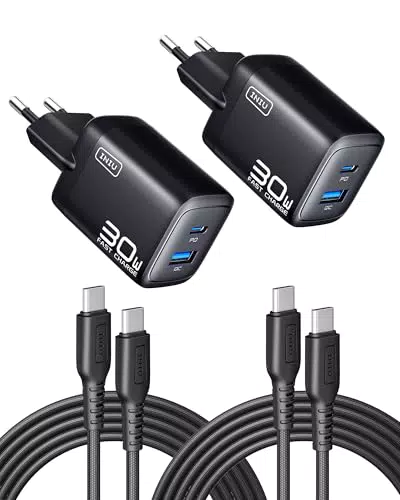 INIU Caricatore USB C 30W con Cavo 60W - Caricabatterie Rapido per iPhone e Samsung