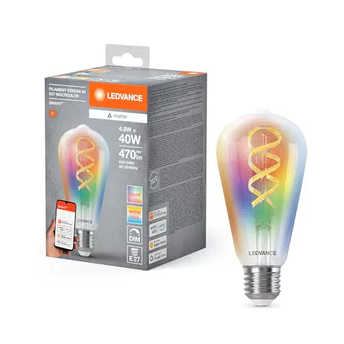Ledvance Lampada Smart+ Matter E27, 4,8W, Luce Colorata e Bianca, Compatibile con Assistenti Vocali