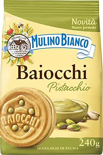 Mulino Bianco Biscotti Baiocchi al Pistacchio, Biscotti con Pistacchio e Pastafrolla Ideali per Colazione o Merenda