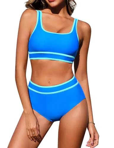 Nadeer Costume da Bagno Sportivo Donna Bikini A Vita Alta Reggiseno Push Up