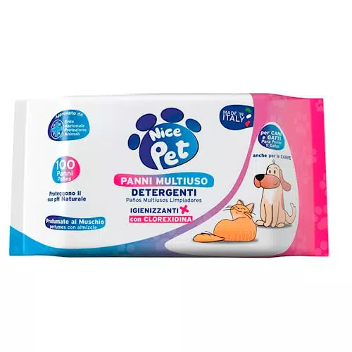 Nice Pet Salviette Multiuso Igienizzanti per Cani e Gatti, Profumate al Muschio