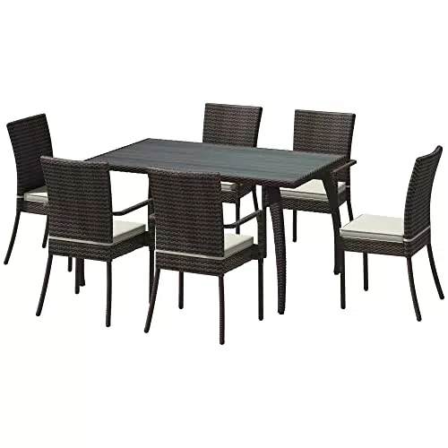 Outsunny Set da Pranzo da Giardino in Rattan e Acciaio con Cuscini Lavabili
