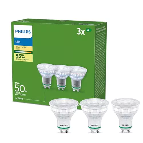 Philips Faretto LED GU10 50W Classe A Ultra Efficiente Luce Bianca Calda