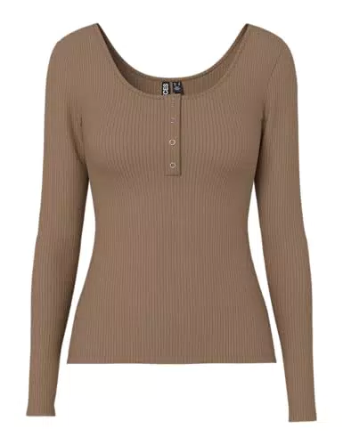 Pieces Pckitte LS Top Noos BC T-Shirt, Burro di Mela, M