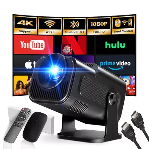 Proiettore Mini 4K 1920x1080P Portatile, Dual Control, WiFi 6, HDMI, PS5