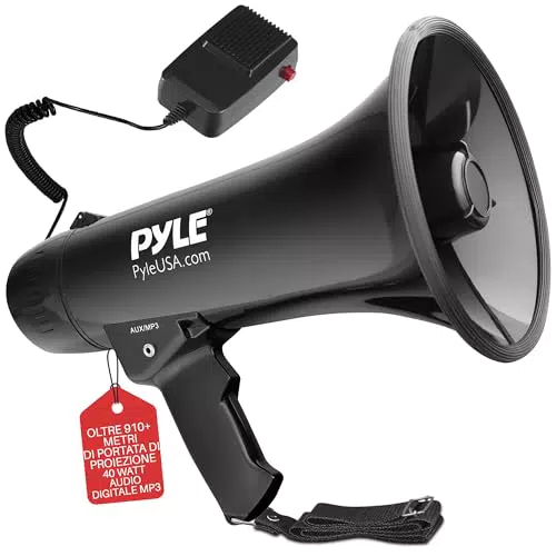 Pyle Megafono Portatile con Sirena, Volume Regolabile e Portata 1.100 metri